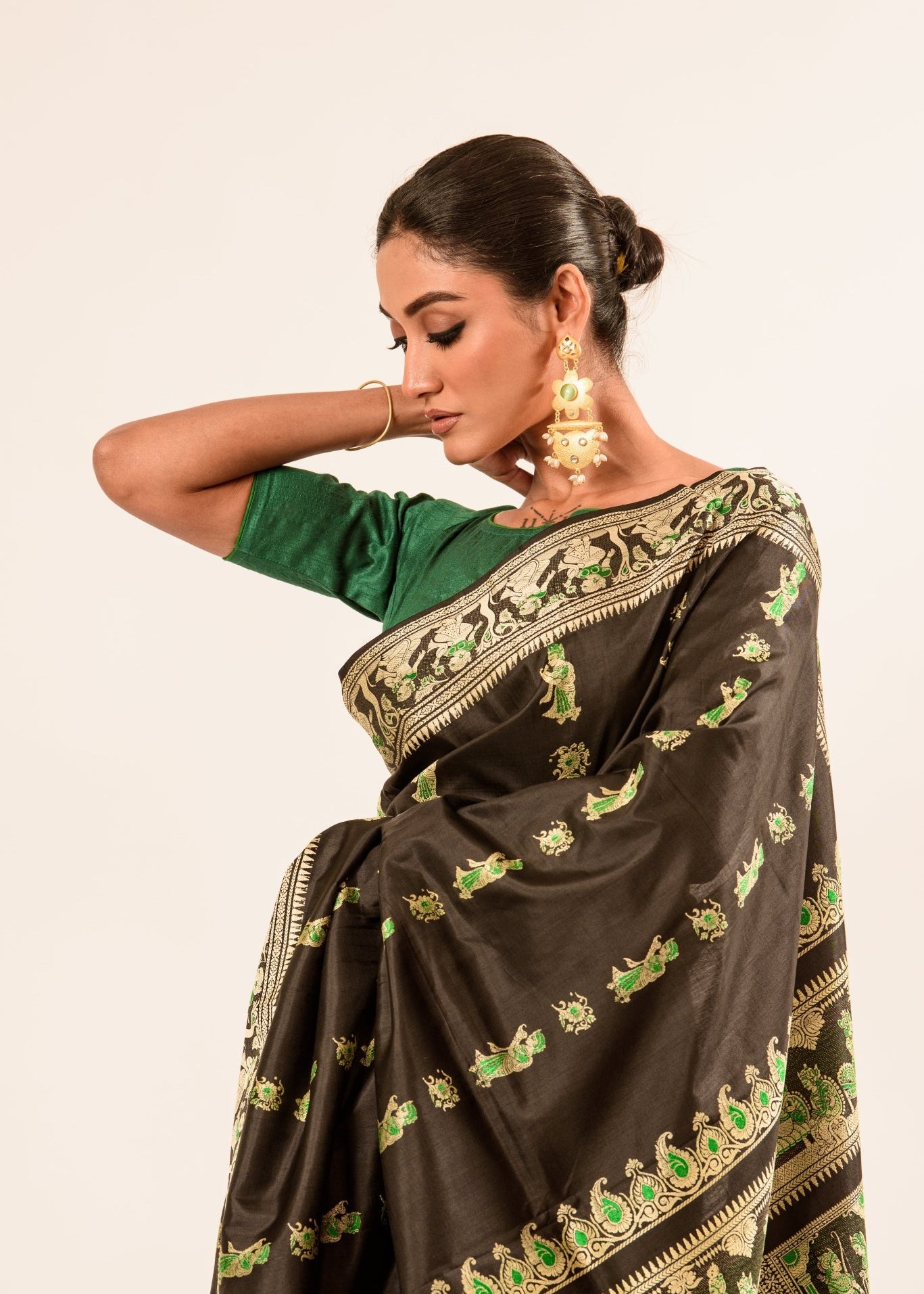Black Pure Baluchari Silk Saree in handwoven Minakari work
