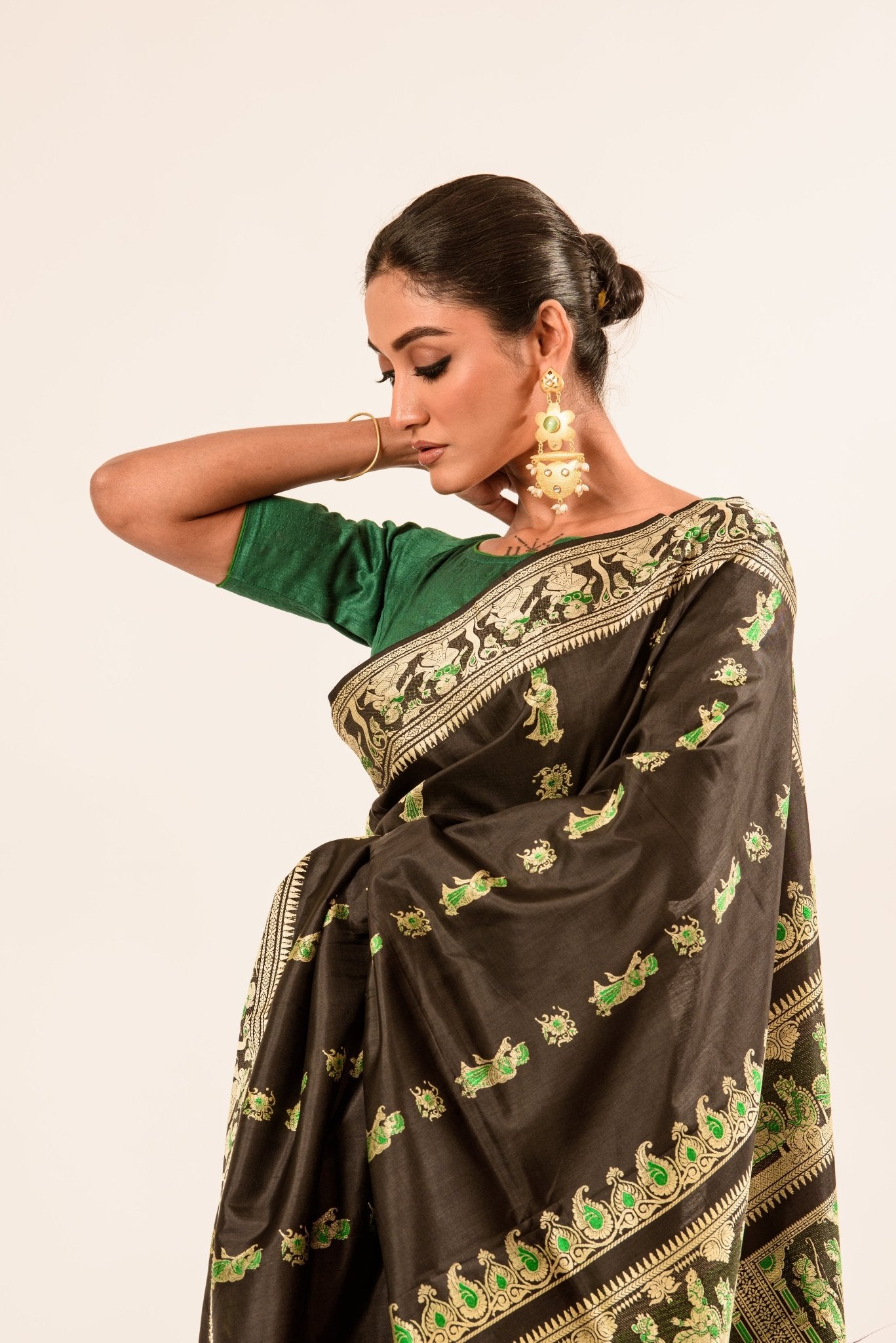 Black Pure Baluchari Silk Saree in handwoven Minakari work