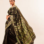 Black Pure Baluchari Silk Saree in handwoven Minakari work