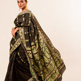 Black Pure Baluchari Silk Saree in handwoven Minakari work