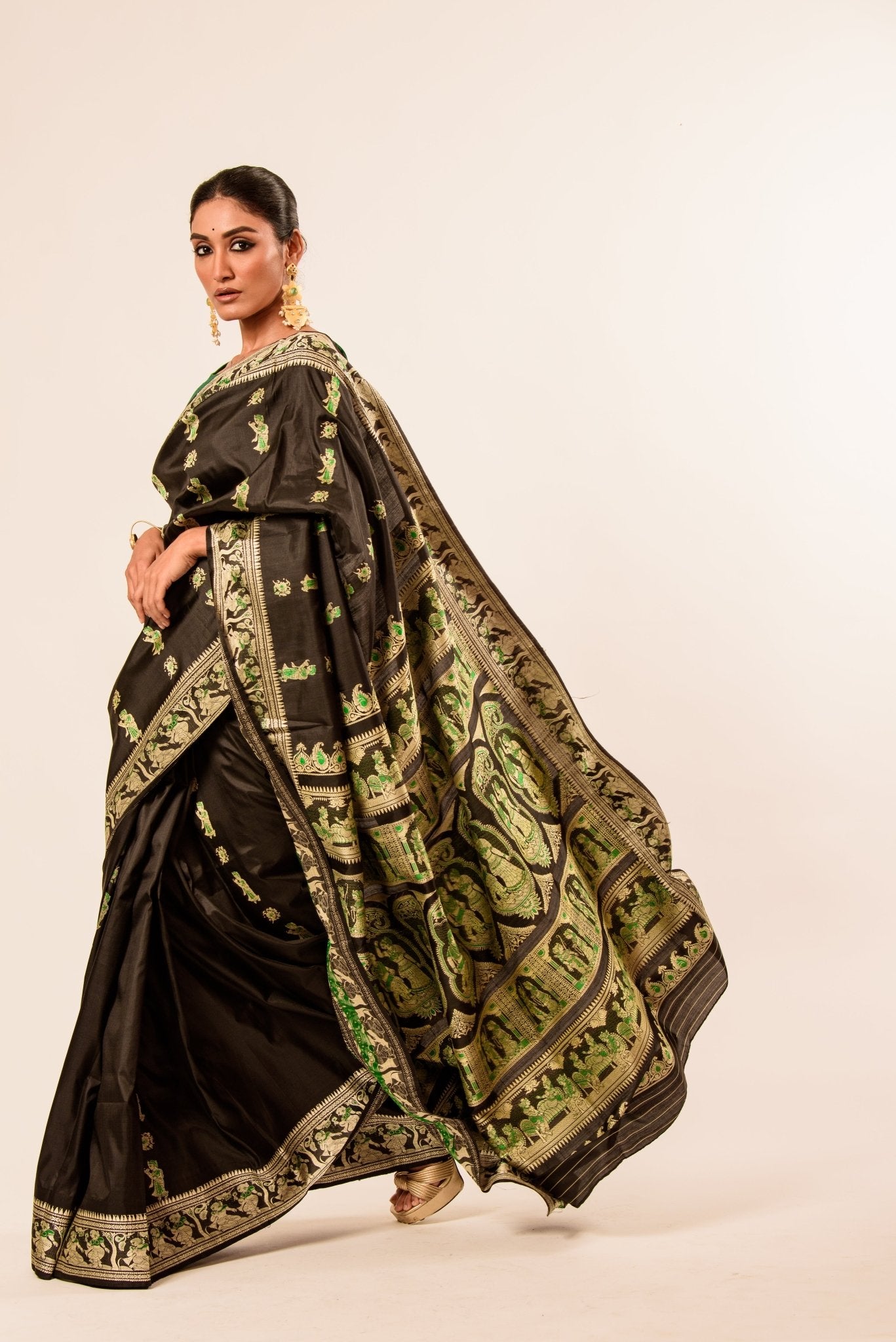 Black Pure Baluchari Silk Saree in handwoven Minakari work