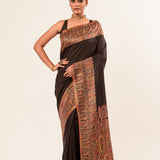 Black Pashmina Handwoven Silk Saree - Anvi Couture