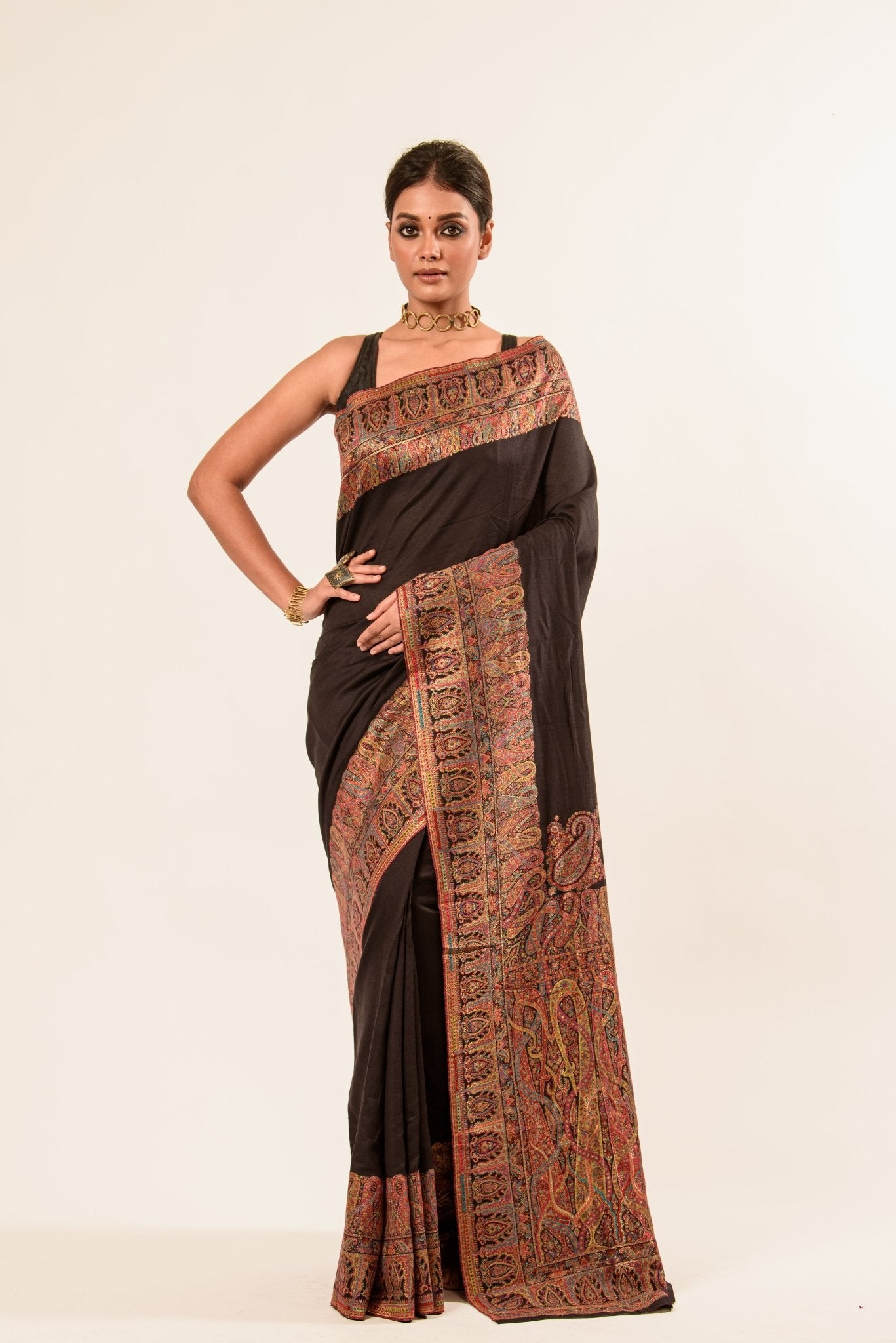 Black Pashmina Handwoven Silk Saree - Anvi Couture