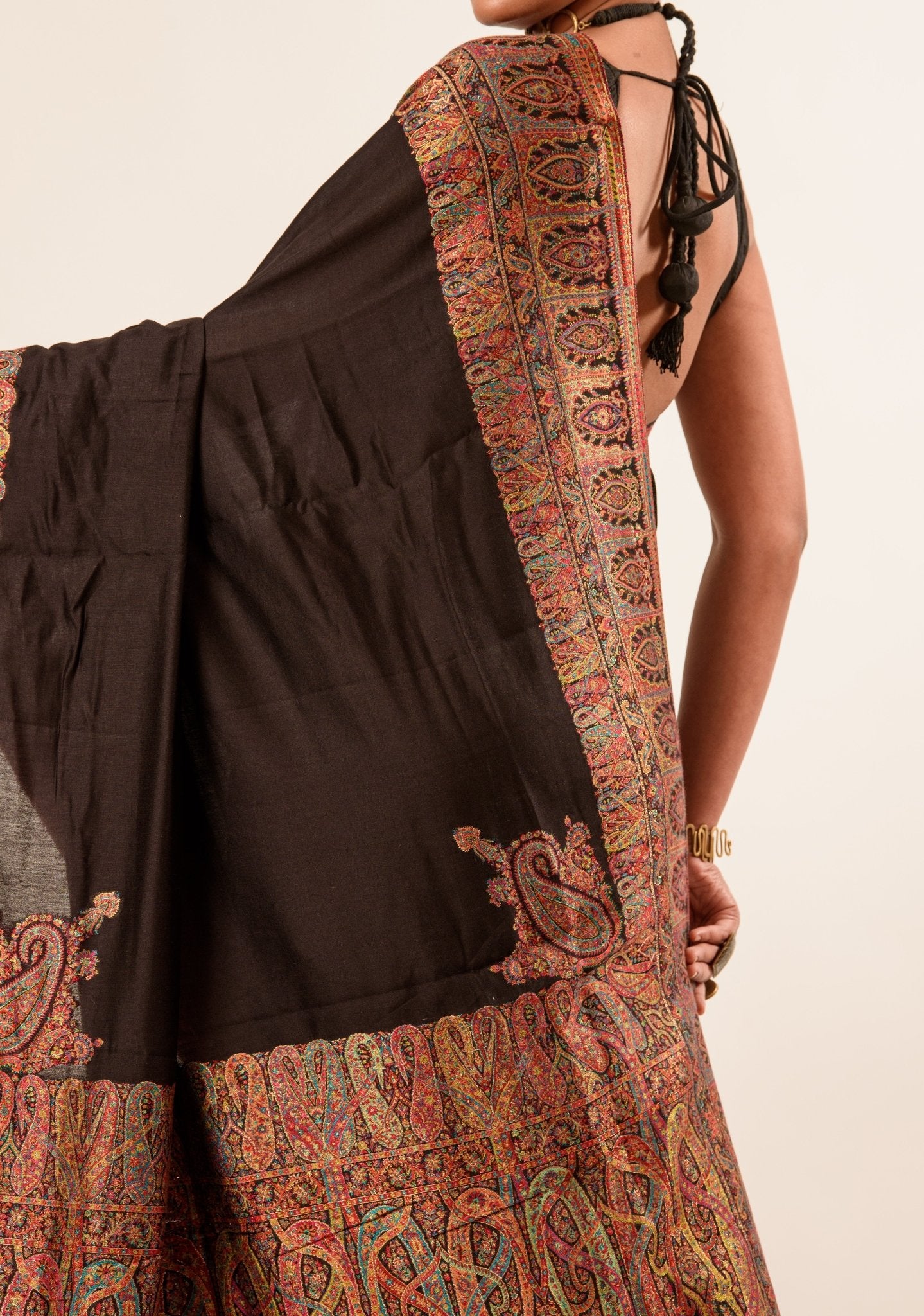 Black Pashmina Handwoven Silk Saree - Anvi Couture