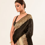 Gold Broad Border Katan Silk Handwoven Banarasi Saree - Anvi Couture