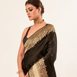 Gold Broad Border Katan Silk Handwoven Banarasi Saree - Anvi Couture