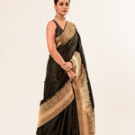 Gold Broad Border Katan Silk Handwoven Banarasi Saree - Anvi Couture