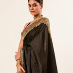 Gold Broad Border Katan Silk Handwoven Banarasi Saree - Anvi Couture