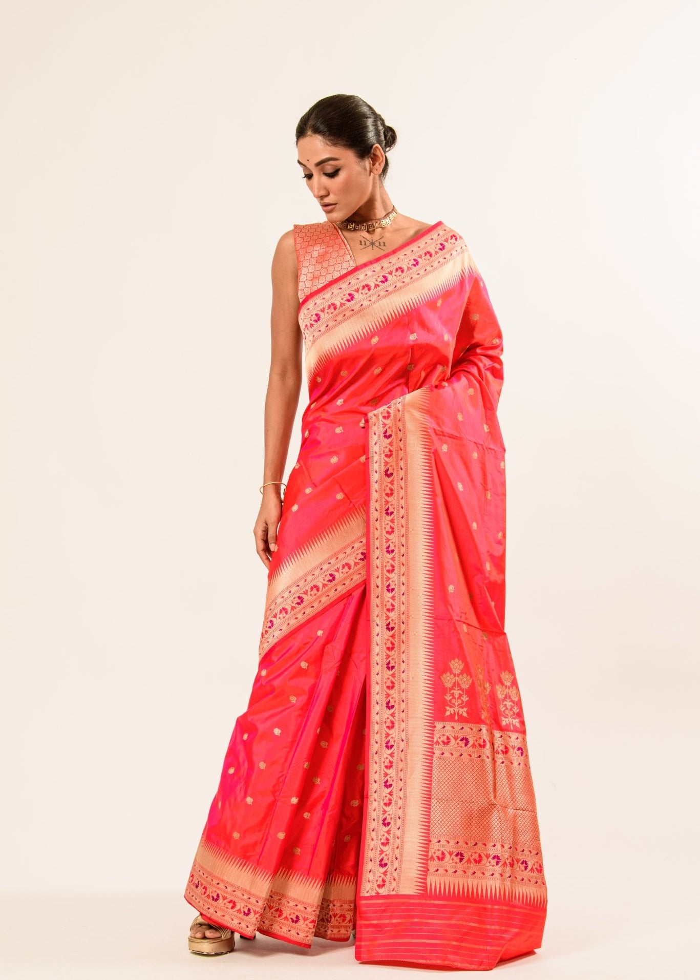 Peach Paithani Katan Handwoven Banarasi Saree - Anvi Couture