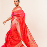 Peach Paithani Katan Handwoven Banarasi Saree - Anvi Couture