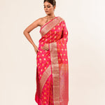 Orange Pink Brocade Katan Silk Handloom Banarasi Saree - Anvi Couture