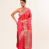 Orange Pink Brocade Katan Silk Handloom Banarasi Saree - Anvi Couture