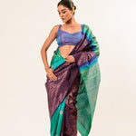 Dark Blue and Green Pure Kanjivaram/Kanchipuram Silk Saree - Anvi Couture