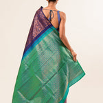 Dark Blue and Green Pure Kanjivaram/Kanchipuram Silk Saree - Anvi Couture