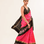 Black and Pink Ikkat weave Silk Saree - Anvi Couture