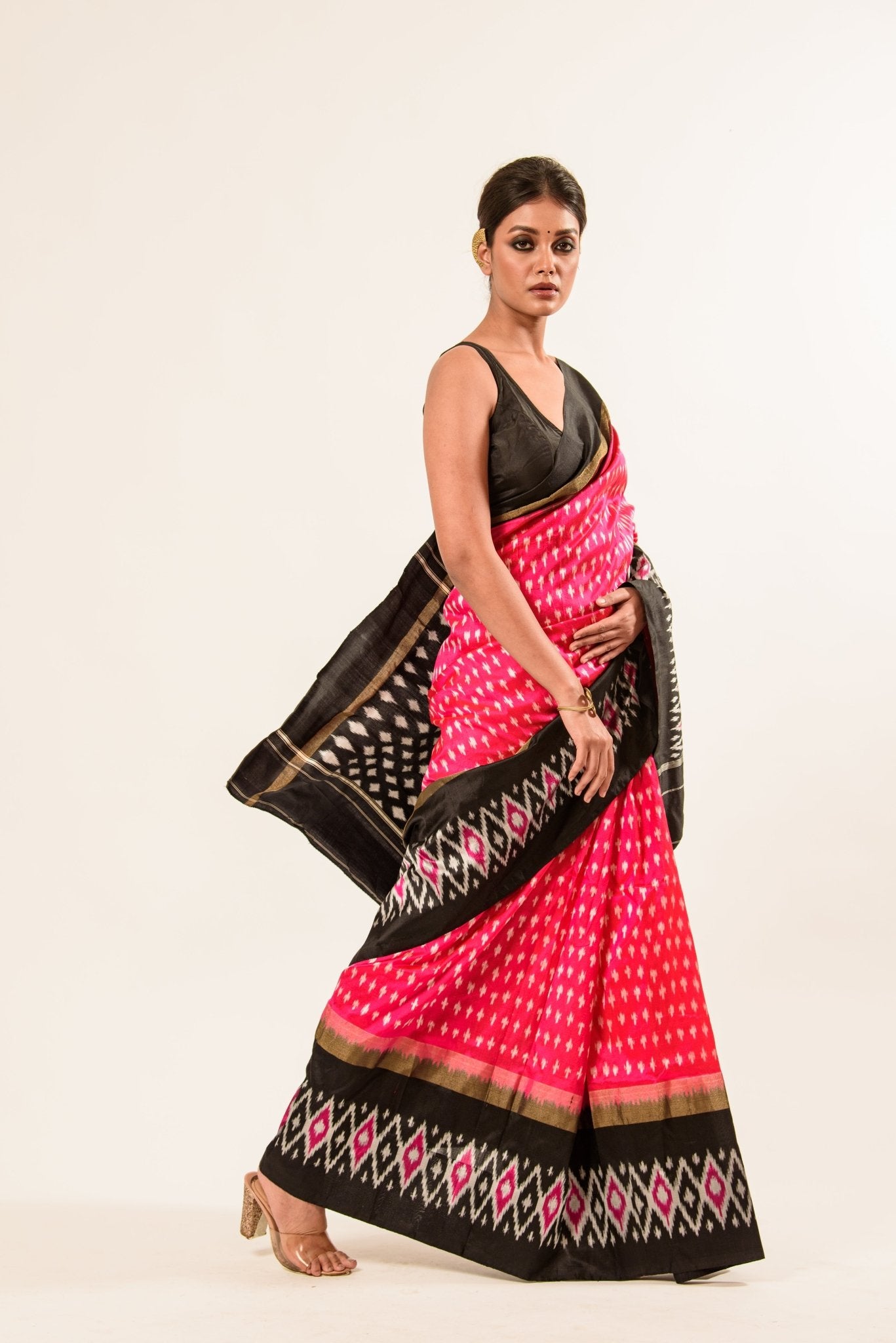 Black and Pink Ikkat Silk Saree