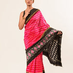 Black and Pink Ikkat weave Silk Saree - Anvi Couture