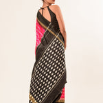 Black and Pink Ikkat weave Silk Saree - Anvi Couture