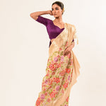 Pearl White Silk Organza Saree in Floral Embroidery work - Anvi Couture