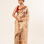 Red and Gold Tissue Silk Saree in Cut Dana Embroidery work - Anvi Couture