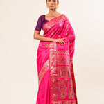 Pink Baluchari Silk Saree with Resham Threads Minakari Work - Anvi Couture