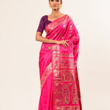 Pink Baluchari Silk Saree with Resham Threads Minakari Work - Anvi Couture