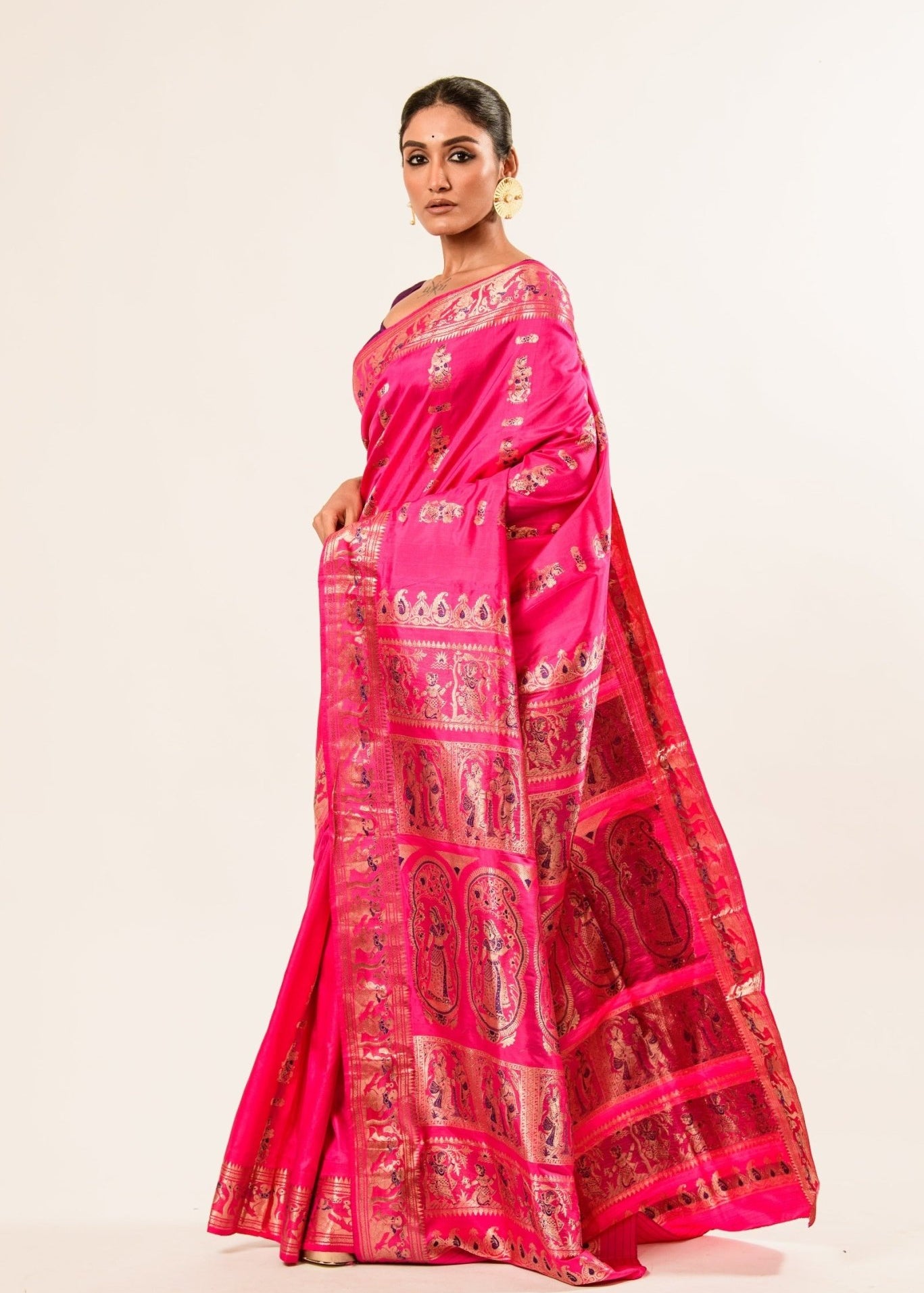 Pink Baluchari Silk Saree with Resham Threads Minakari Work - Anvi Couture