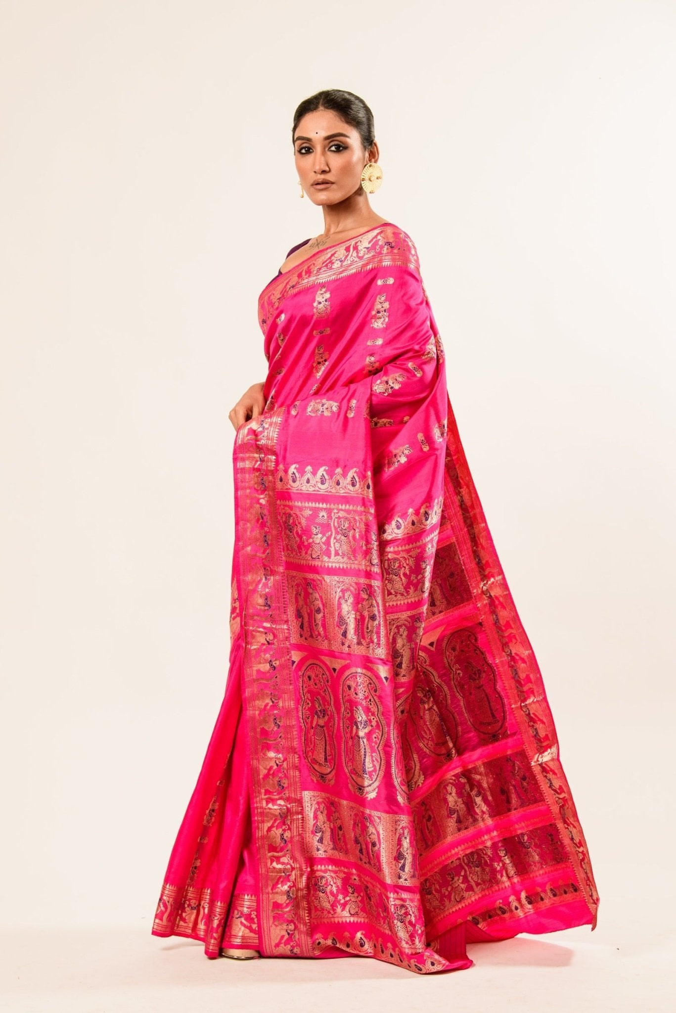 Pink Baluchari Silk Saree with Resham Threads Minakari Work - Anvi Couture