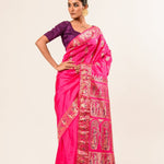 Pink Baluchari Silk Saree with Resham Threads Minakari Work - Anvi Couture