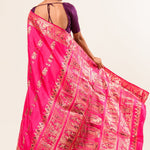 Pink Baluchari Silk Saree with Resham Threads Minakari Work - Anvi Couture