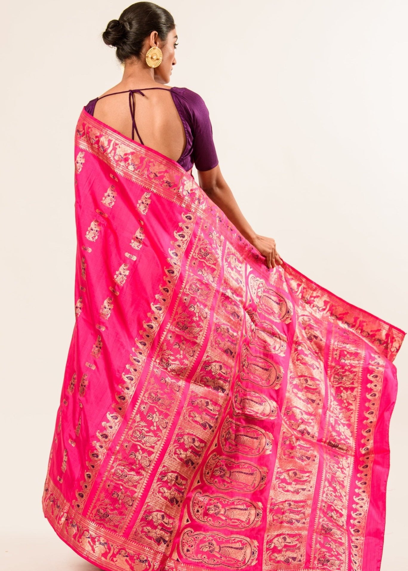 Pink Baluchari Silk Saree with Resham Threads Minakari Work - Anvi Couture