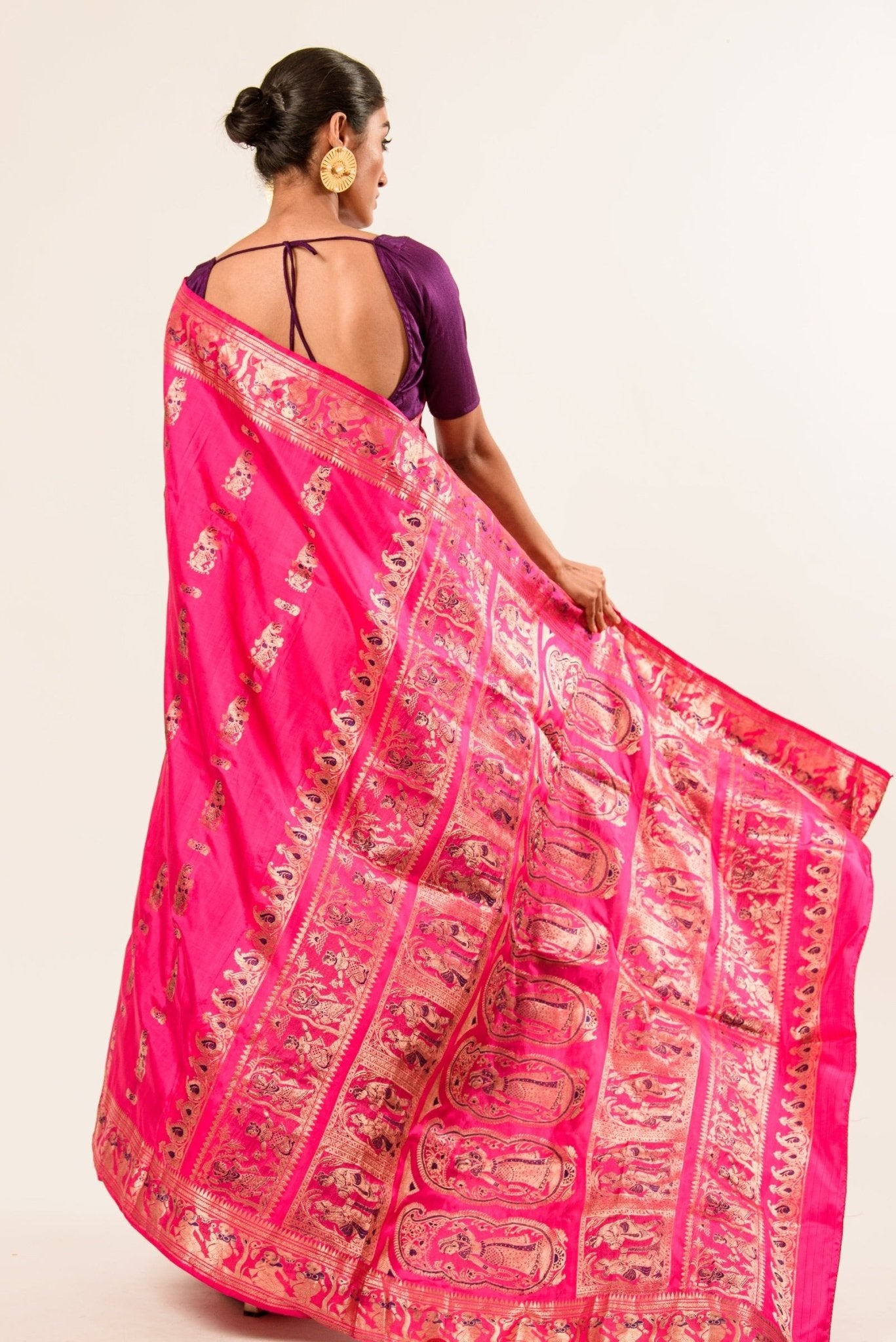 Pink Baluchari Silk Saree with Resham Threads Minakari Work - Anvi Couture