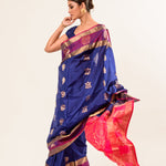 Midnight Blue Kanchipuram Silk Saree with Mayil Buttas Weaving - Anvi Couture