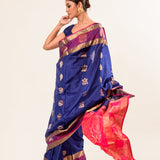 Midnight Blue Kanchipuram Silk Saree with Mayil Buttas Weaving - Anvi Couture