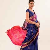 Midnight Blue Kanchipuram Silk Saree with Mayil Buttas Weaving - Anvi Couture