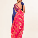 Midnight Blue Kanchipuram Silk Saree with Mayil Buttas Weaving - Anvi Couture