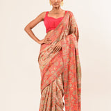 Beige Pashmina Moonga Silk Handwoven Banarasi Saree - Anvi Couture