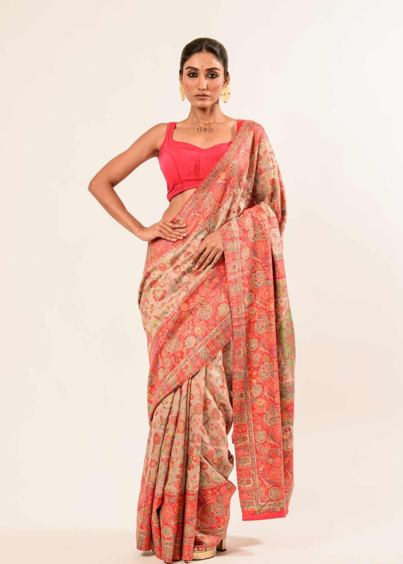 Beige Pashmina Moonga Silk Handwoven Banarasi Saree - Anvi Couture