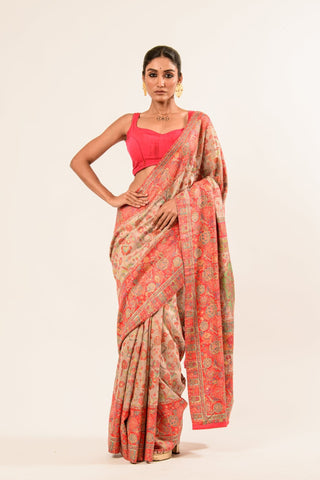 Beige Pashmina Moonga Silk Handwoven Banarasi Saree