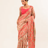 Beige Pashmina Moonga Silk Handwoven Banarasi Saree - Anvi Couture