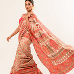 Beige Pashmina Moonga Silk Handwoven Banarasi Saree - Anvi Couture