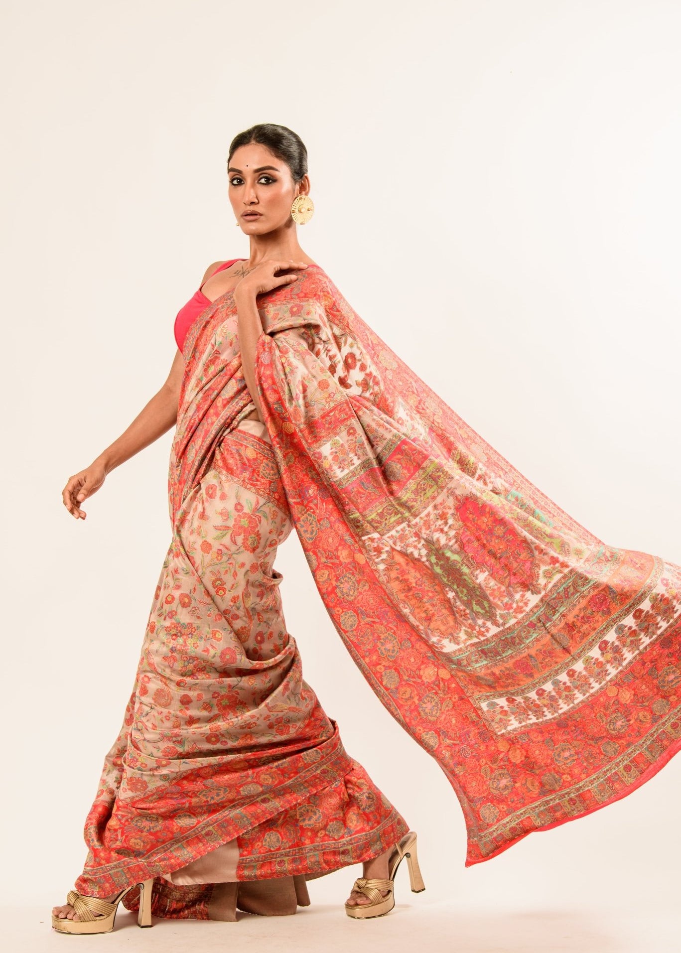 Beige Pashmina Moonga Silk Handwoven Banarasi Saree - Anvi Couture