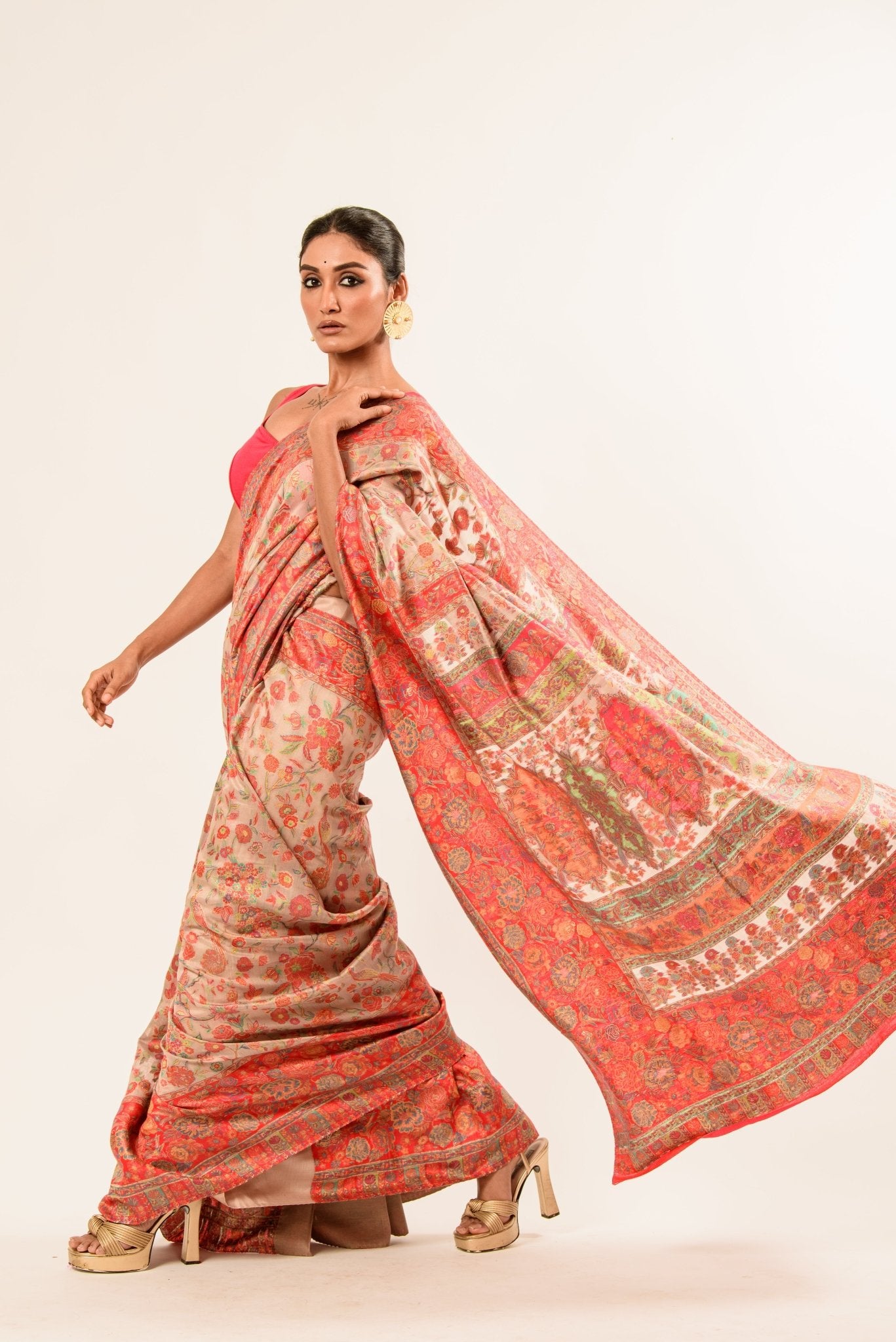 Beige Pashmina Moonga Silk Handwoven Banarasi Saree - Anvi Couture