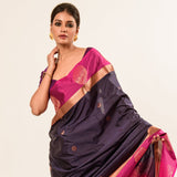 Royal Blue Kanjivaram Silk Saree with Floral Buttas - Anvi Couture