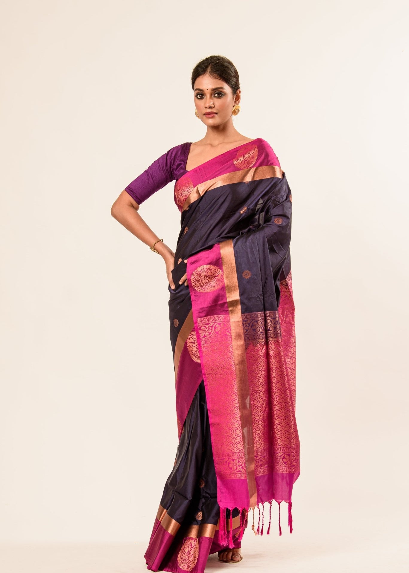 Royal Blue Kanjivaram Silk Saree with Floral Butas - Image 1