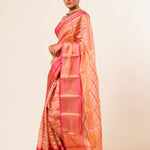 Peach with Pink and Gold Border Handloom Silk Organza Saree - Anvi Couture