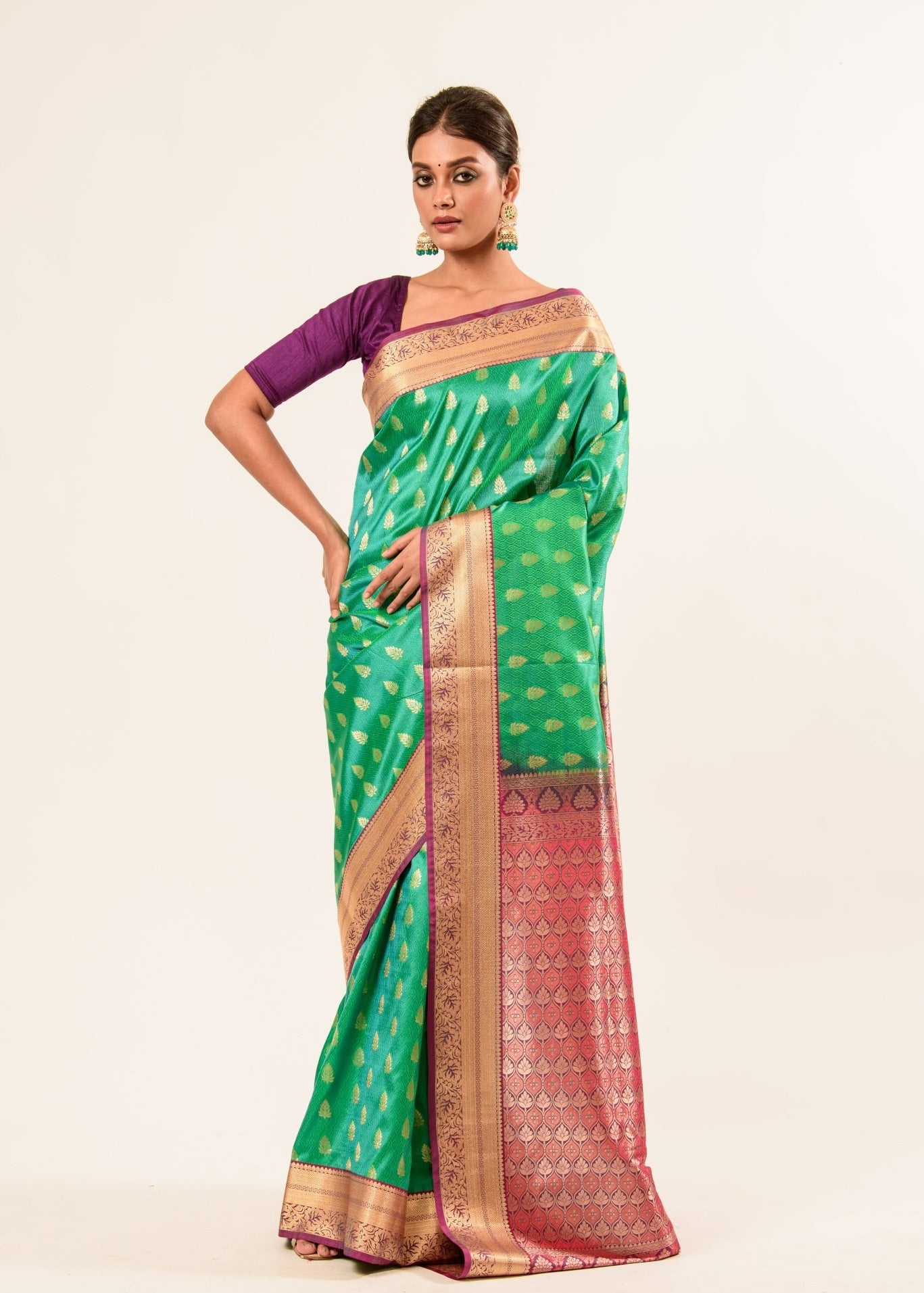 Classic Kanjivaram Silk Saree With Floral Design - Anvi Couture