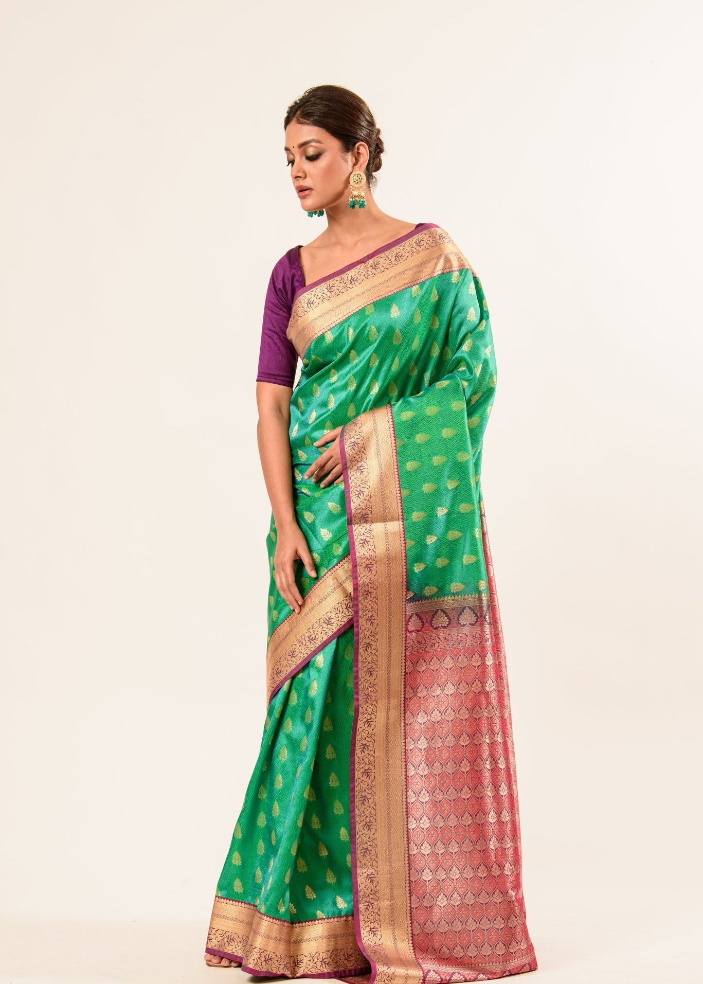 Classic Kanjivaram Silk Saree With Floral Design - Anvi Couture