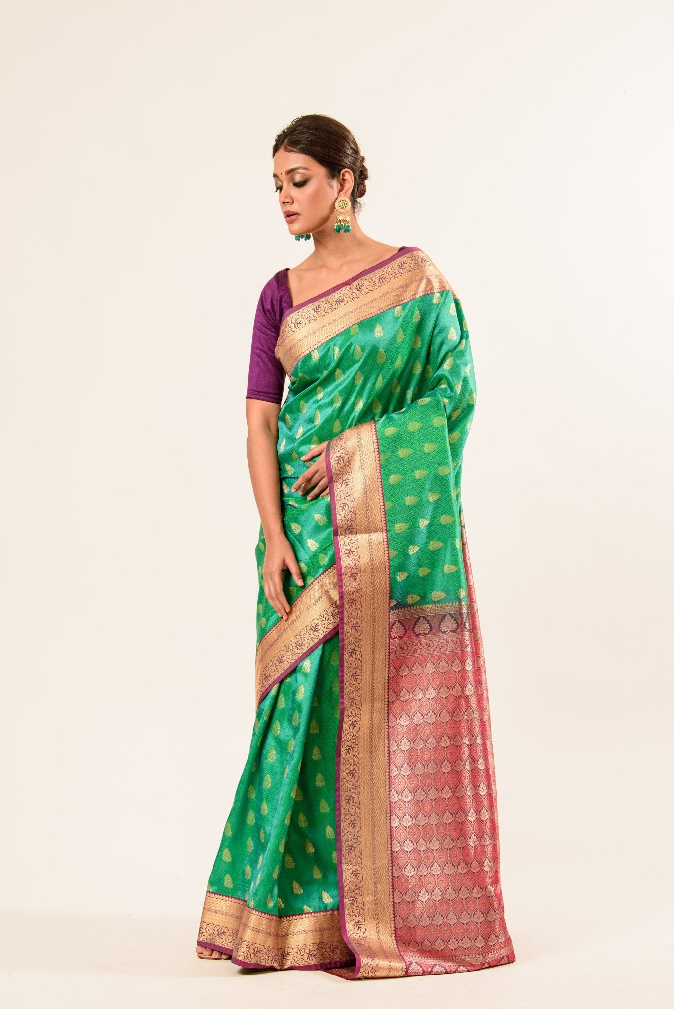 Classic Kanjivaram Silk Saree With Floral Design - Anvi Couture