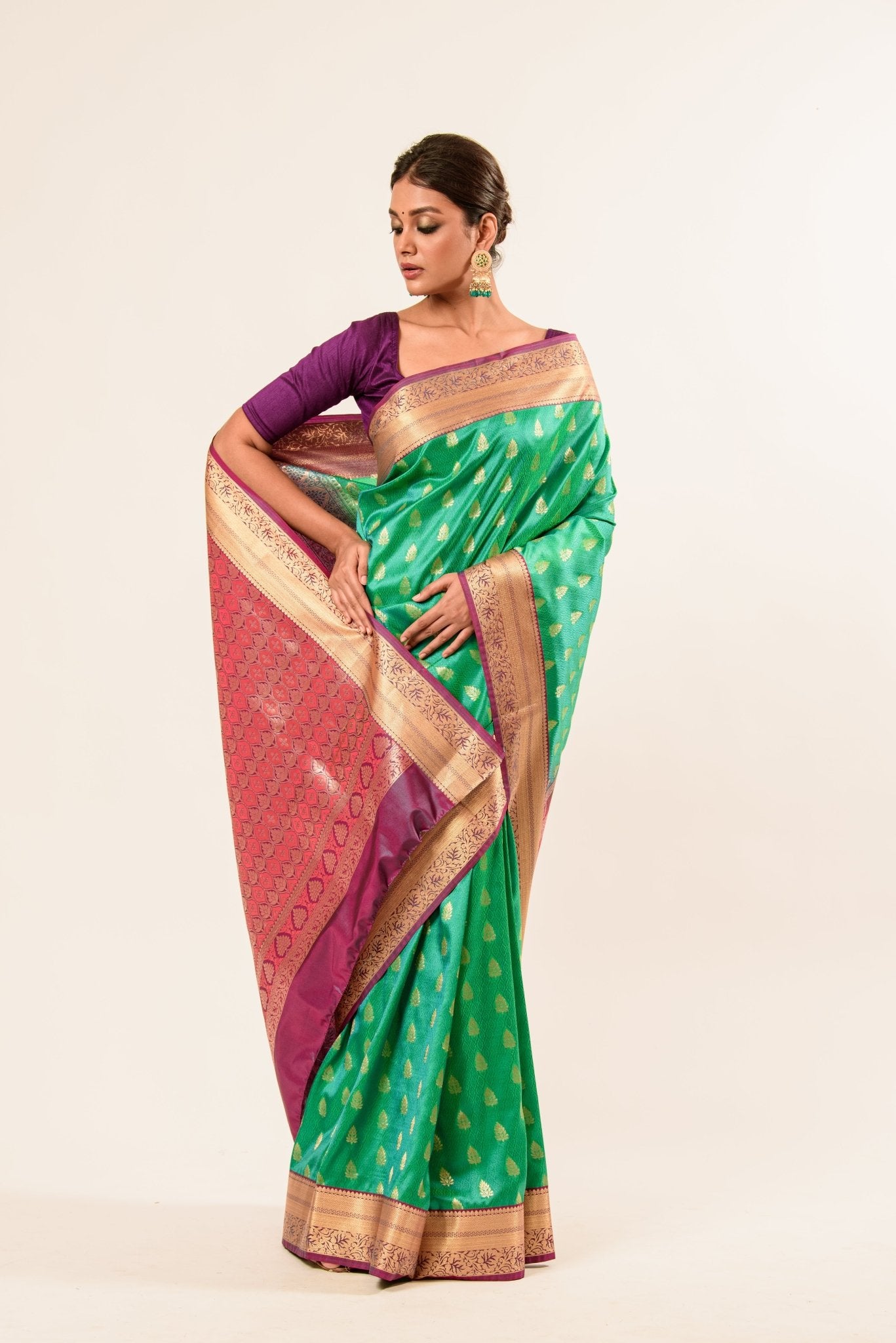 Classic Kanjivaram Silk Saree With Floral Design - Anvi Couture